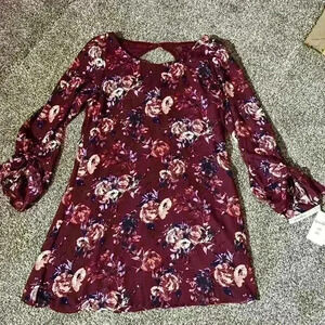 Speechless Floral Lined Tunic Dress size Medium 2-way Sleeves NWT